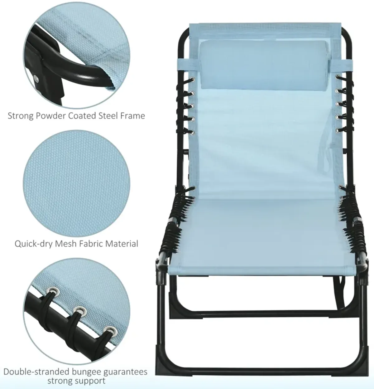 Baby Blue Patio Recliner: 4-Position Folding Chaise Lounge Chair