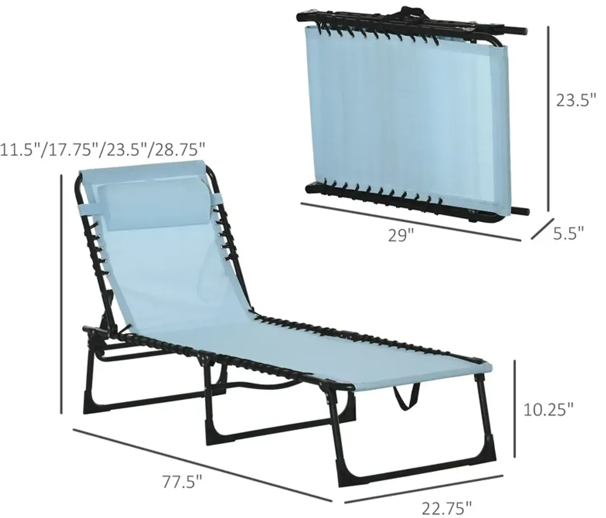 Baby Blue Patio Recliner: 4-Position Folding Chaise Lounge Chair