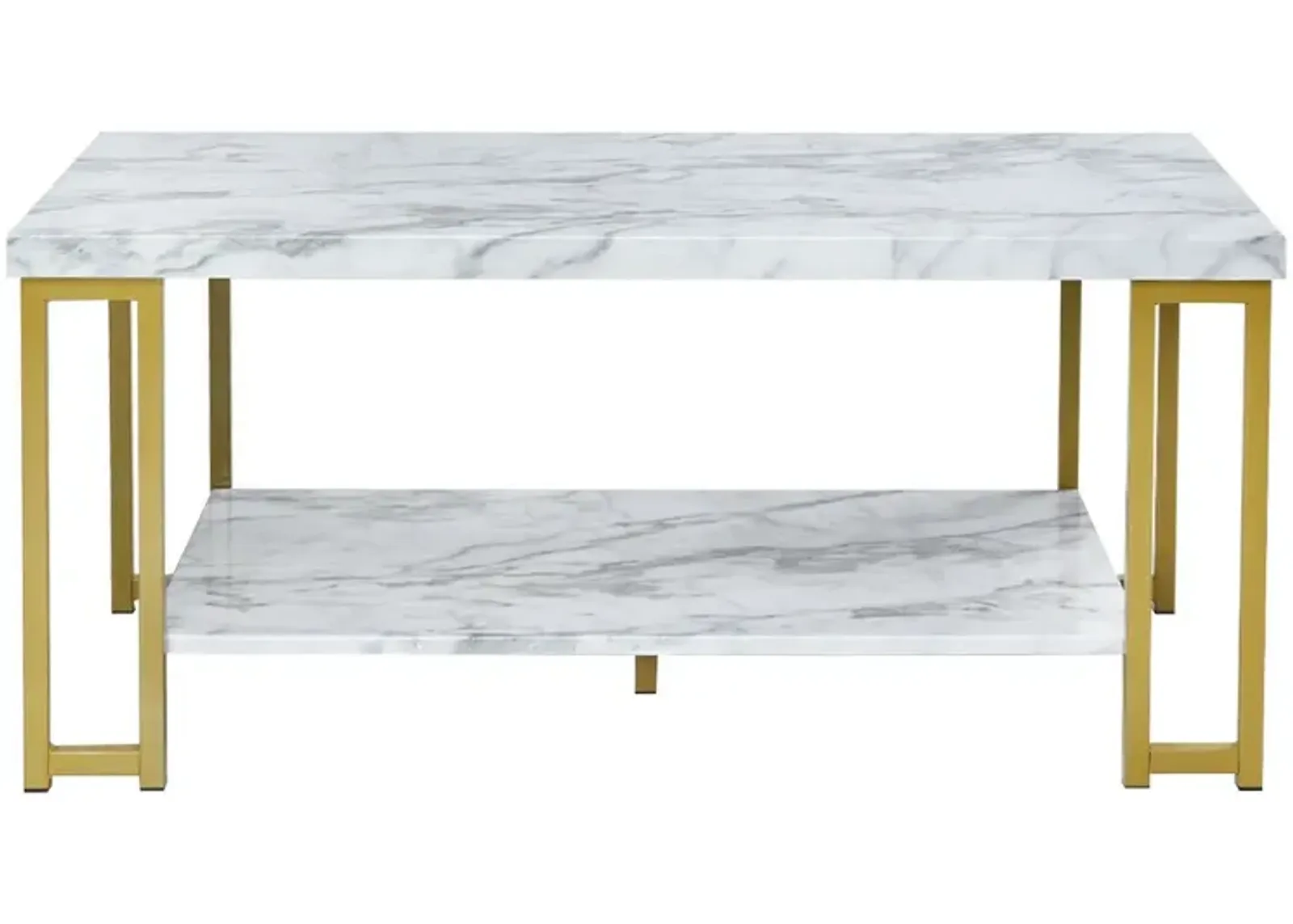 2-Tier Rectangular Modern Coffee Table with Gold Print Metal Frame