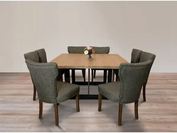 9-Piece Dining Set 8 Jill Dining Chairs in Dark Gray Fabric Dark Brown Legs