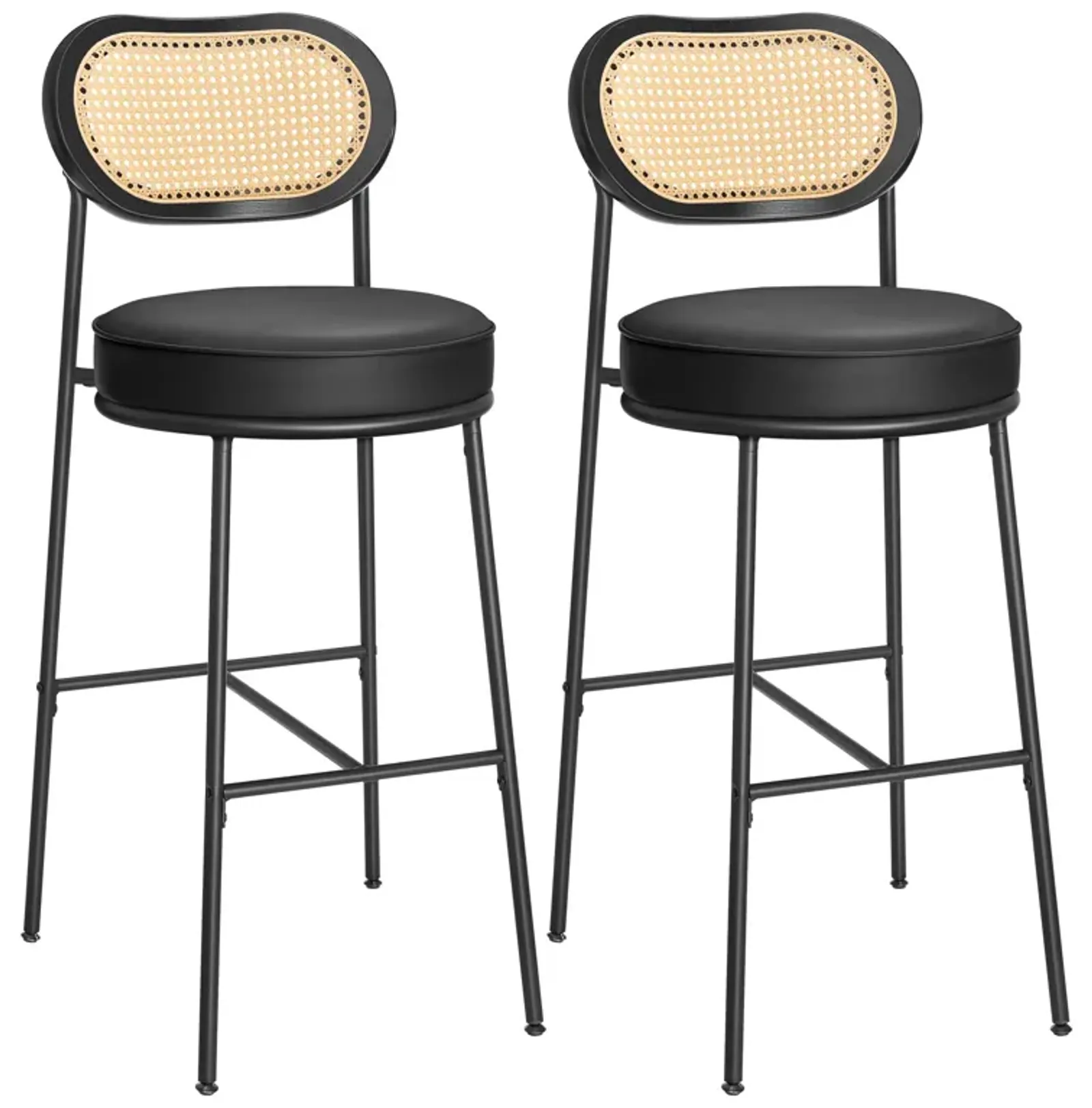 Bar Stools Set of 2, Bar Height Bar Stool with PE Rattan Back