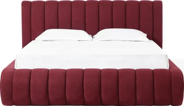 Savage California King-size Maximalist Upholstered Bed in Ruby Chenille