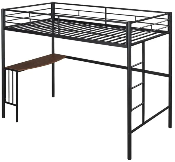 Whisen Twin Size Metal Loft Bed with Built-in Desk, Ladder and Guardrails