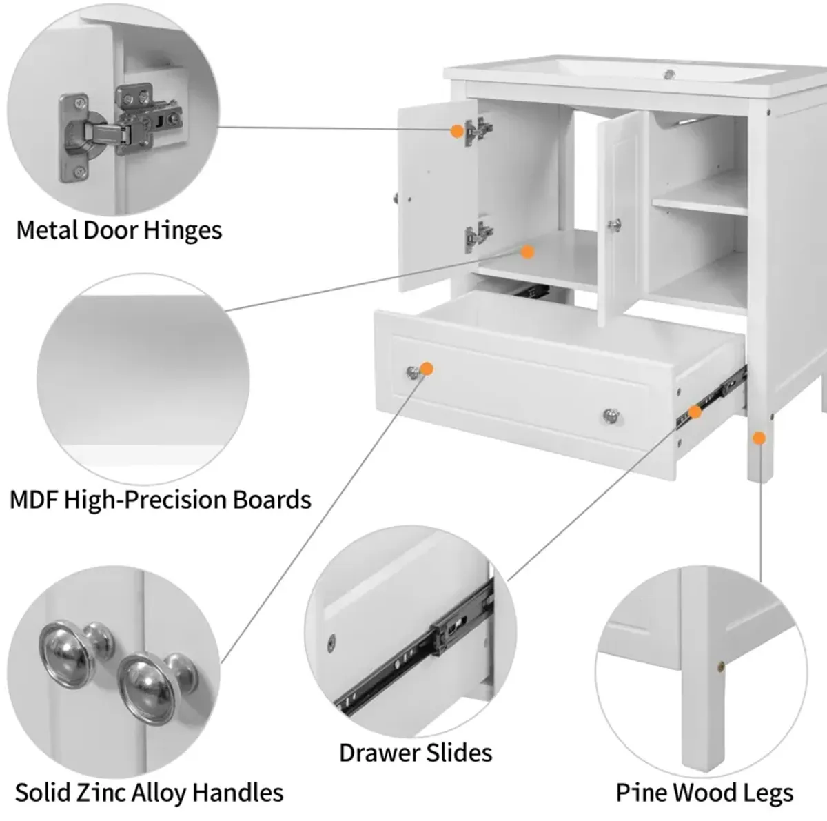 30" Bathroom Vanity Base Only, Solid Wood Frame, Bathroom Storage Cabinet With Doors And Drawers