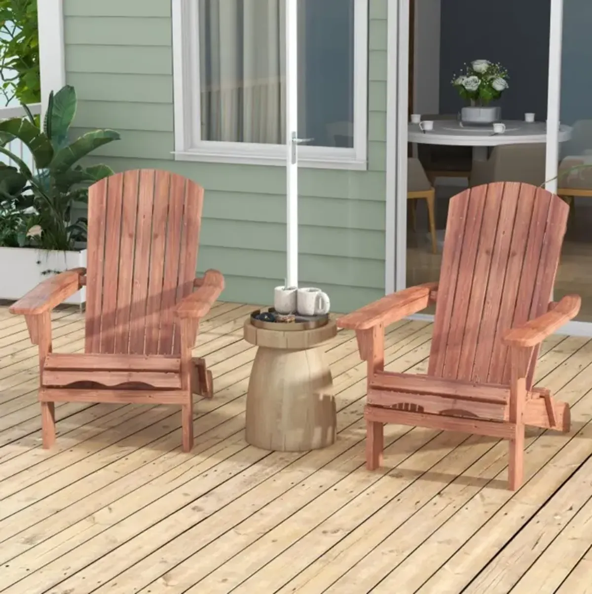 Hivvago Folding Adirondack Chair Set of 2 with High Backrest and Wide Armrests