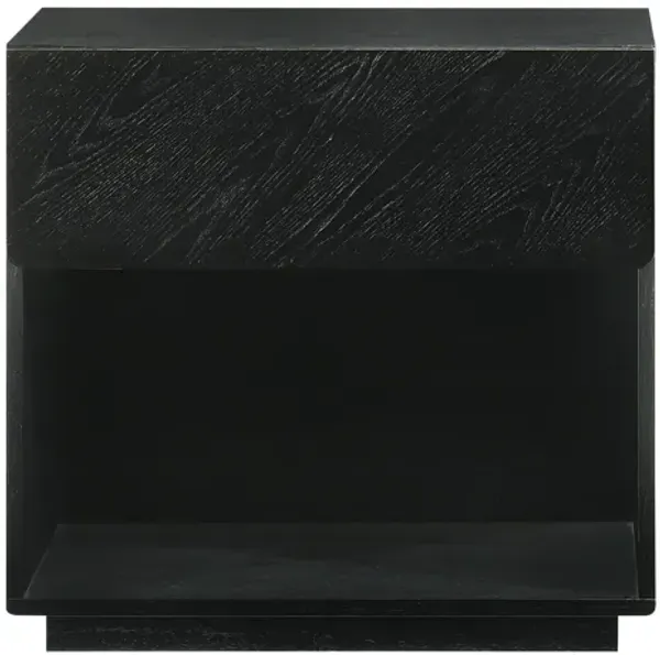 Saly 23 Inch Nightstand with Drawer, Diagonal Grain Wood Finish, Black  - Benzara