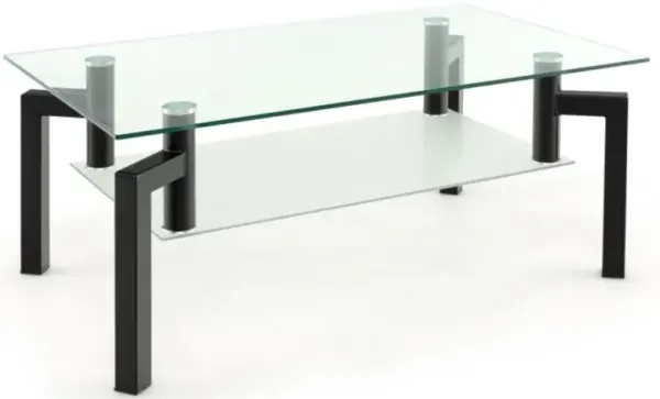 Hivvago 2-Tier Rectangular Glass Coffee Table with Metal Tube Legs