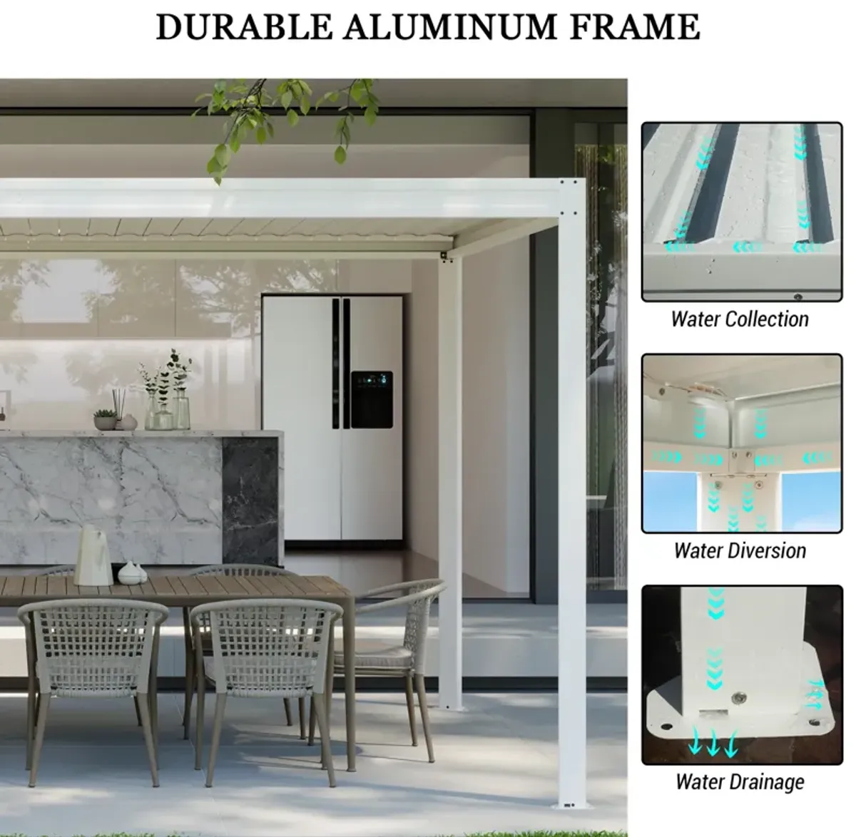 MONDAWE 10X13FT Outdoor Louvered Aluminum Pergola with Adjustable Roof and Efficient Drainage System for Patio, Deck, Garden