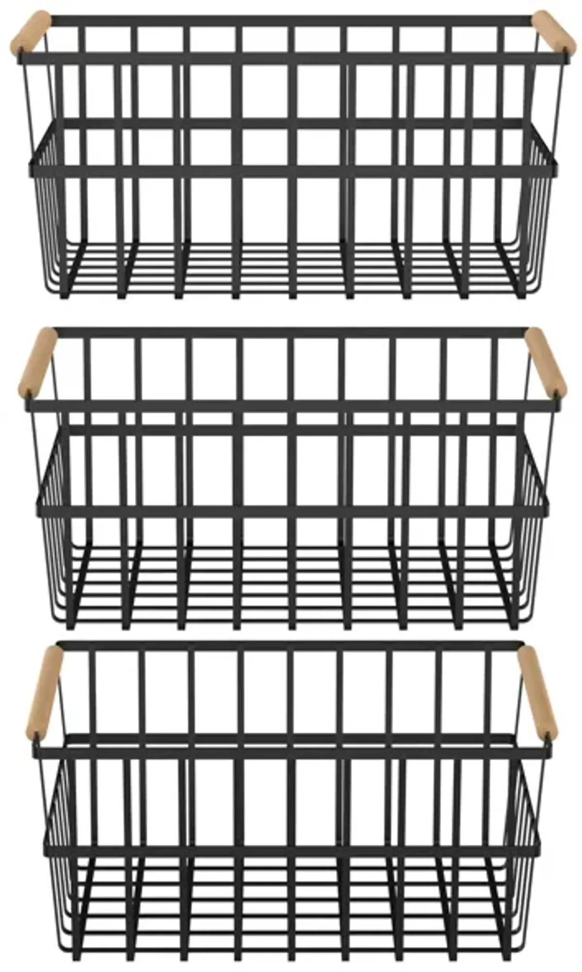 Oceanstar Metal Wire Organizer Bin Basket with Handles, Set of 3, Black