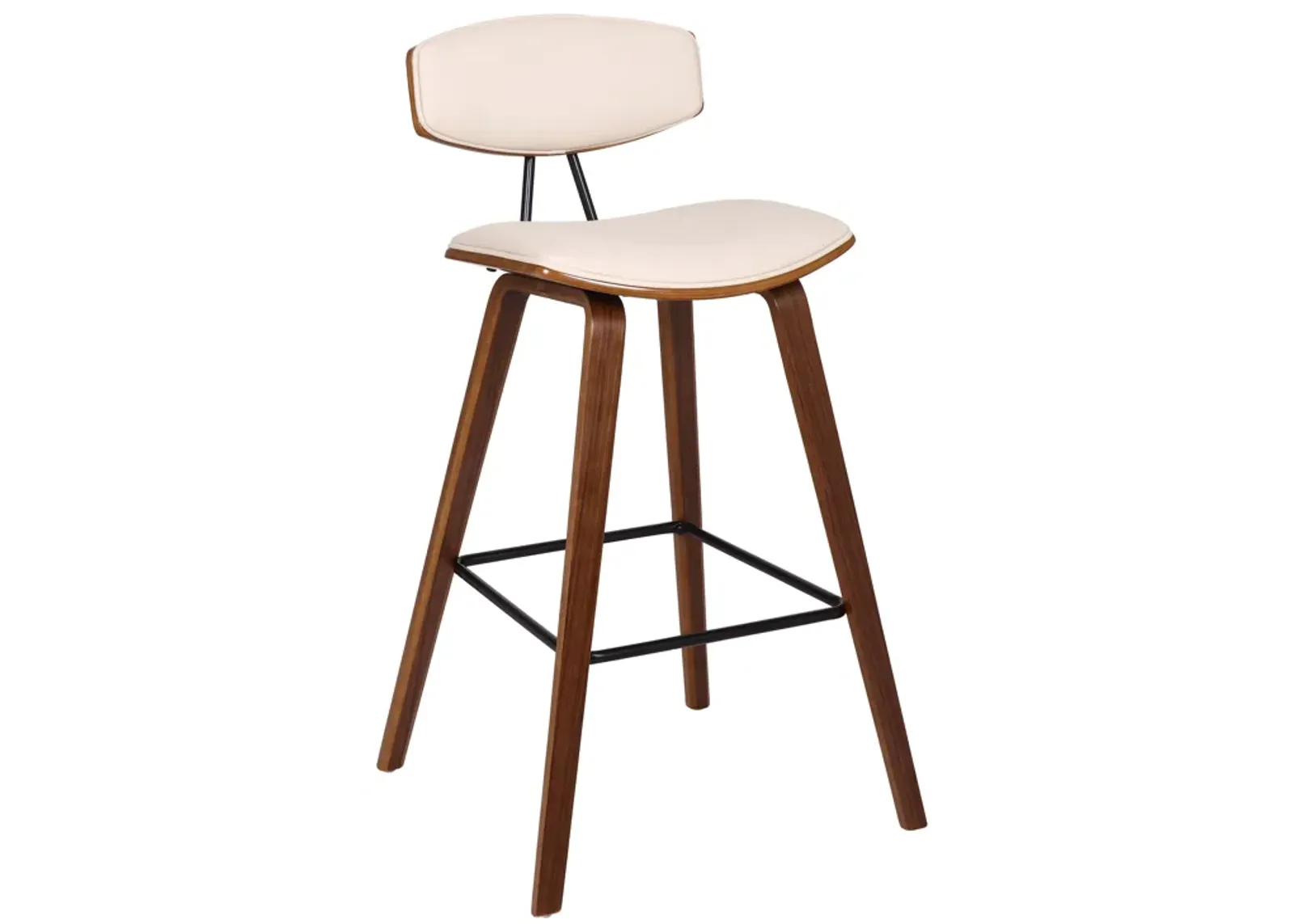 Fox Counter Height Black Faux Leather and Black Wood Mid-Century Modern Bar Stool