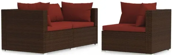 Faye 3pc Outdoor Modular Sofa Set, Brown Rattan, Powder Coated Steel - Benzara