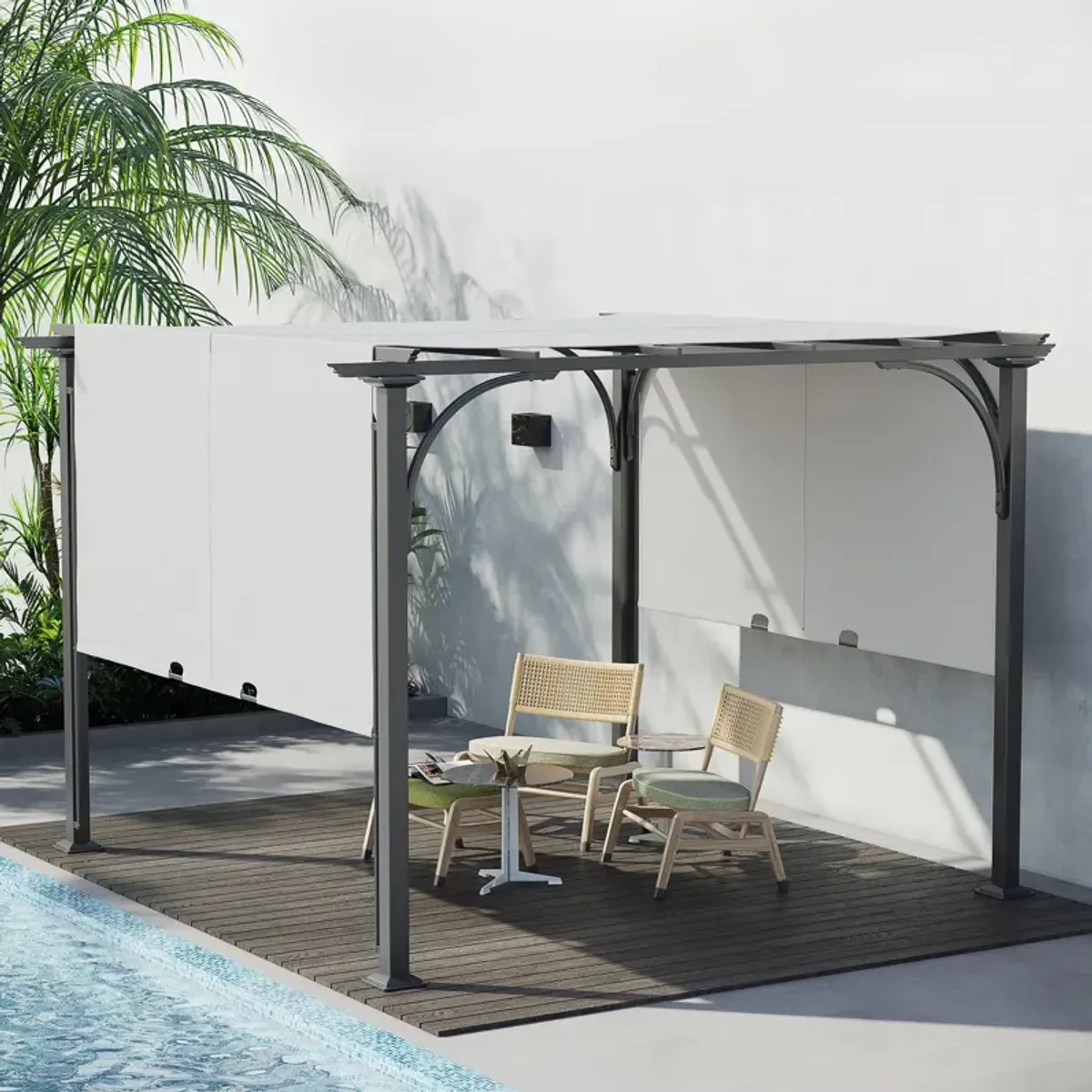 White Sun Shield: 10x10 Retractable Pergola Weather-Resistant Canopy