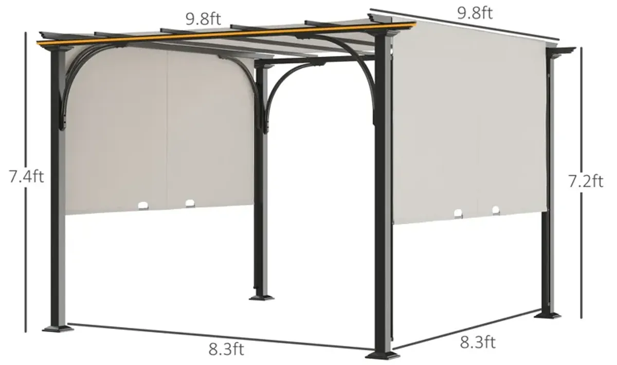 White Sun Shield: 10x10 Retractable Pergola Weather-Resistant Canopy