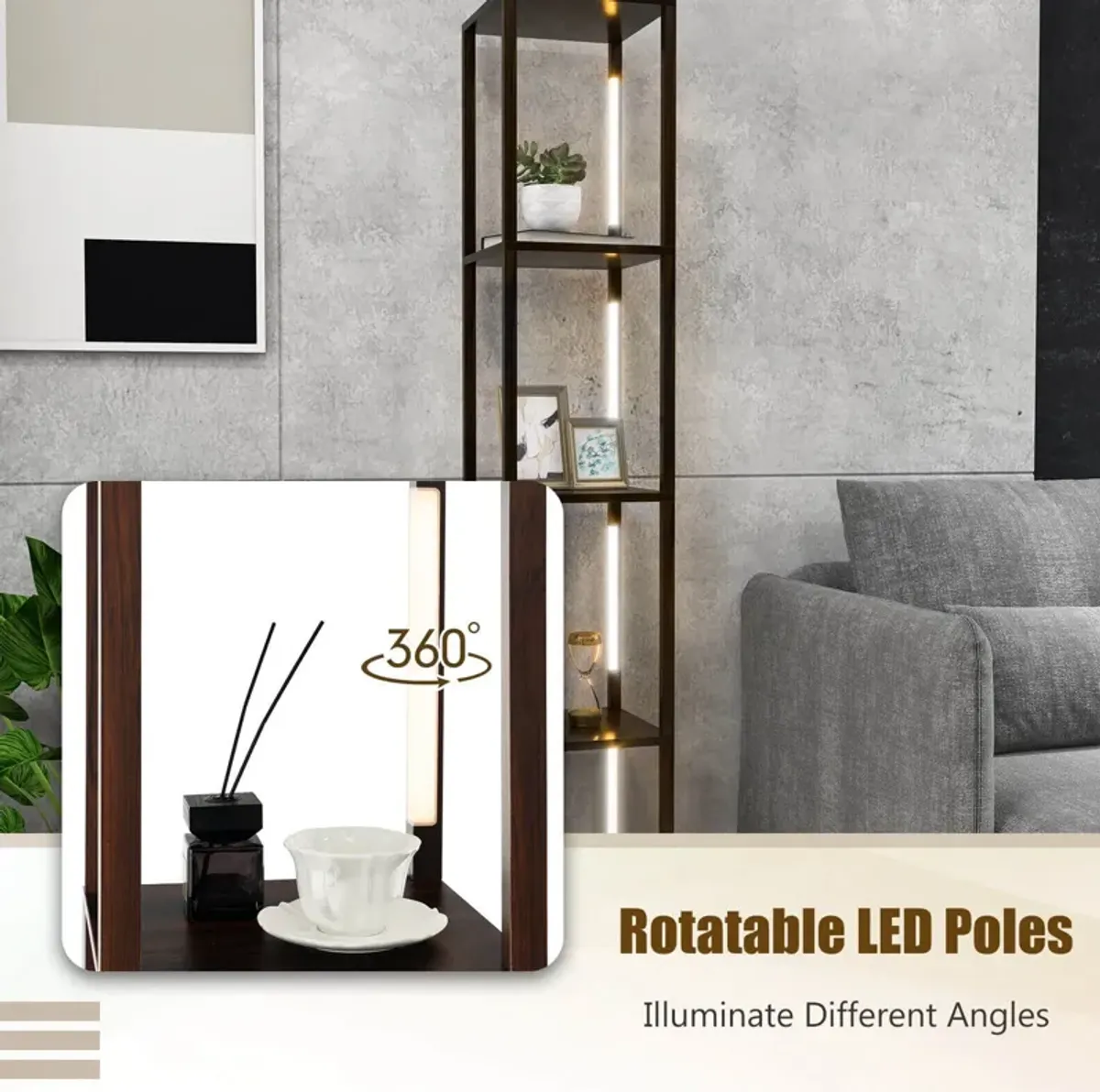 64 Inches Floor Lamp with 3-Level Dimmable LED Bulbs and Rotatable LED Poles