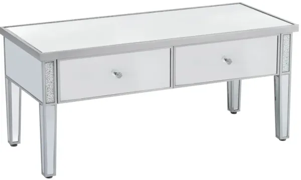 Mirrored Coffee Table with Crystal Handles & Adjustable Height Legs