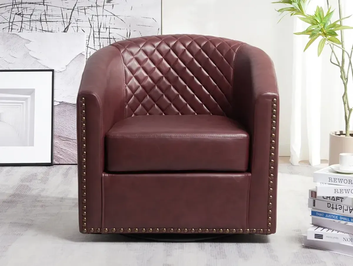 29" Wide Tufted PU Leather Swivel Barrel Chair