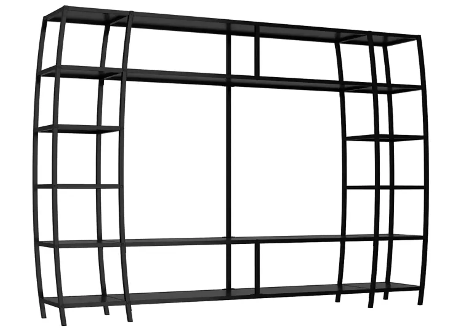 FUFU&GAGA 85.4" Black Metal Frame Bookcase with Open Shelves for TV Stand or Home Display (85.4" W x 13.8" D x 59" H),White