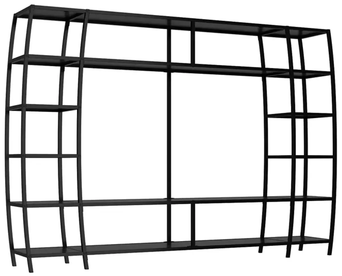 FUFU&GAGA 85.4" Black Metal Frame Bookcase with Open Shelves for TV Stand or Home Display (85.4" W x 13.8" D x 59" H),White