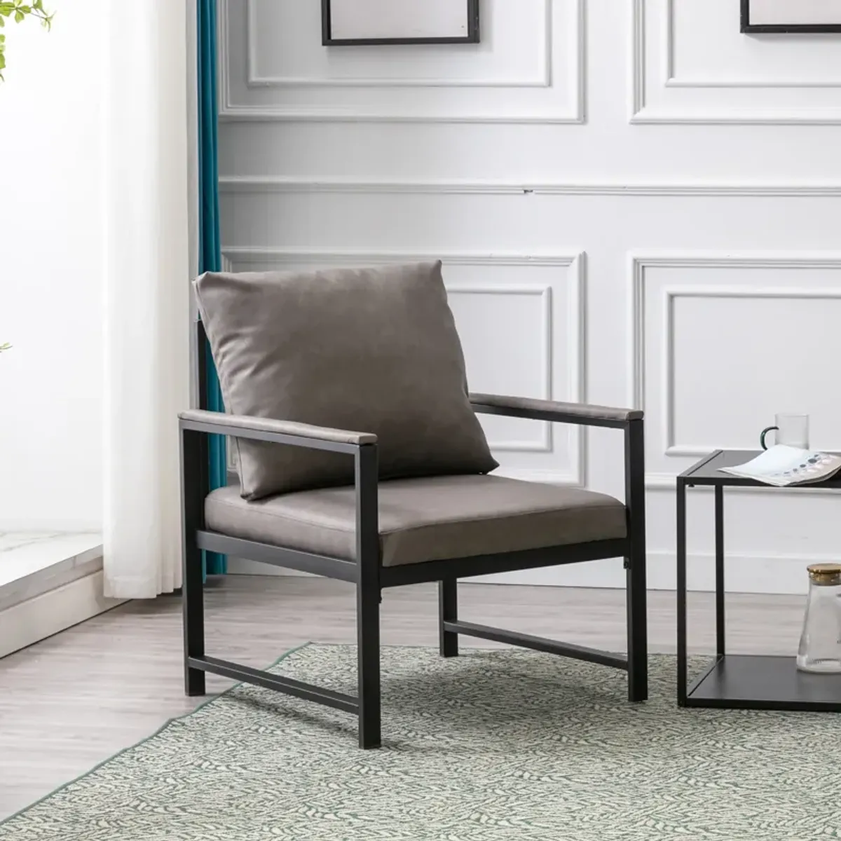 Merax Modern PU Leather Metal Frame Accent Chair