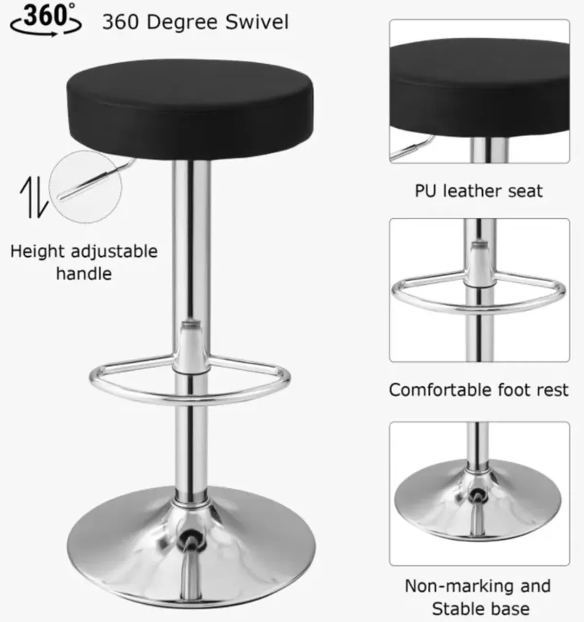 Hivvago 1 PC Round Bar Stool Adjustable Swivel Pub Chair