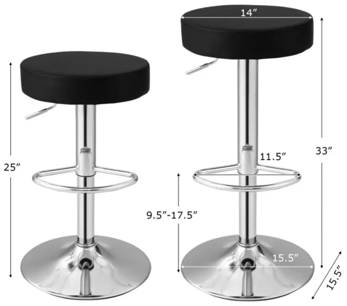 Hivvago 1 PC Round Bar Stool Adjustable Swivel Pub Chair