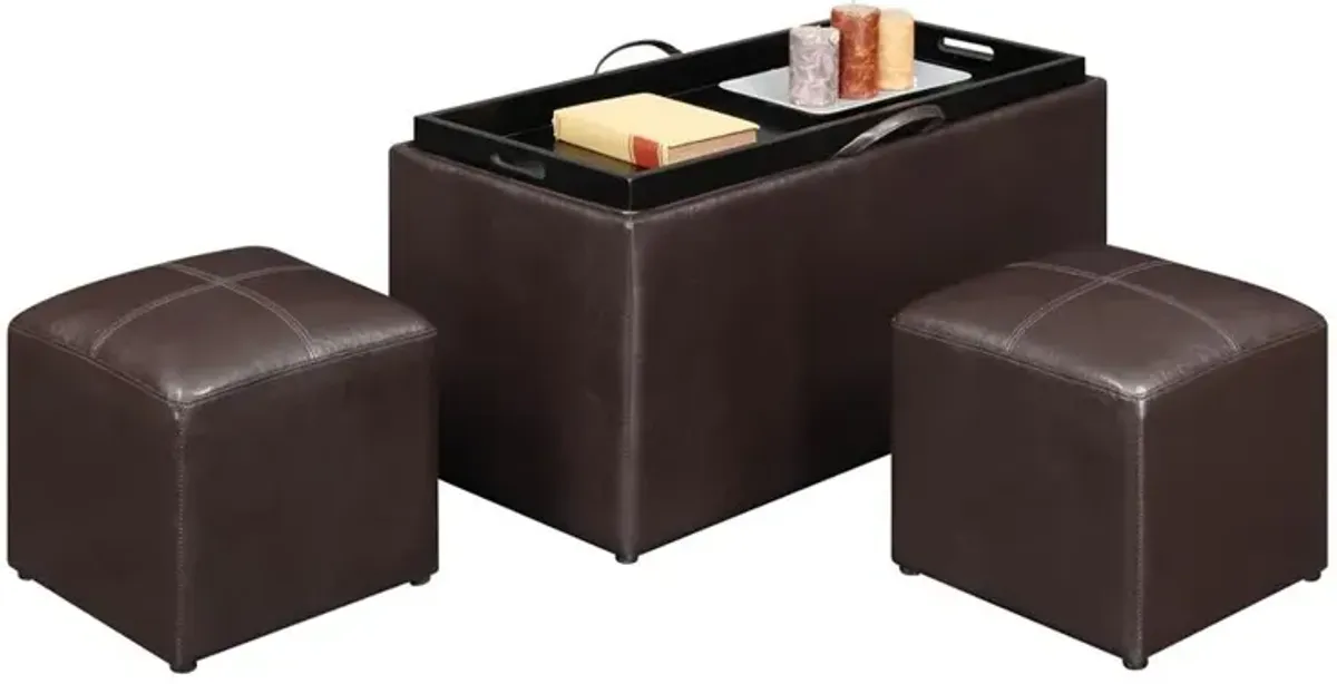 Convience Concept, Inc. Comfort Sheridan Storage Ottoman with Reversible Tray and 2 Side Ottomans