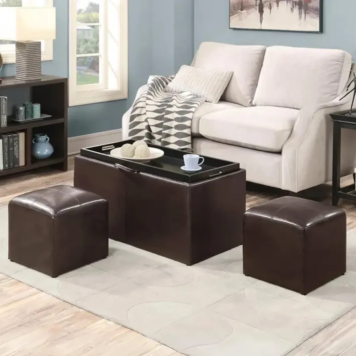 Convience Concept, Inc. Comfort Sheridan Storage Ottoman with Reversible Tray and 2 Side Ottomans