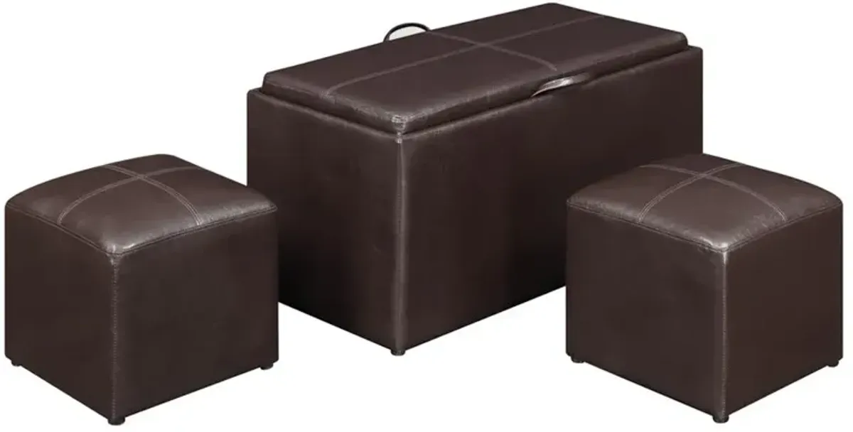 Convience Concept, Inc. Comfort Sheridan Storage Ottoman with Reversible Tray and 2 Side Ottomans