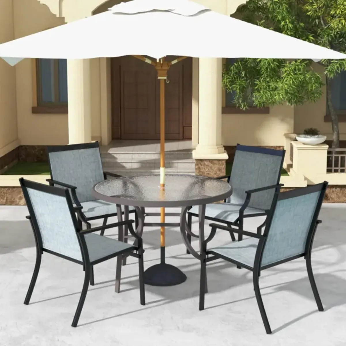 Hivvago 4 Piece Patio Dining Chairs Large Outdoor Chairs with Breathable Seat and Metal Frame