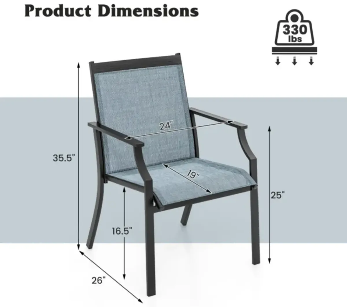 Hivvago 4 Piece Patio Dining Chairs Large Outdoor Chairs with Breathable Seat and Metal Frame