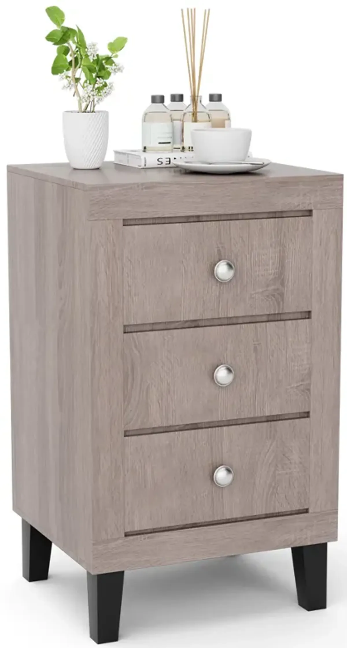 Modern Nightstand with 3 Drawers for Bedroom Living Room-Gray