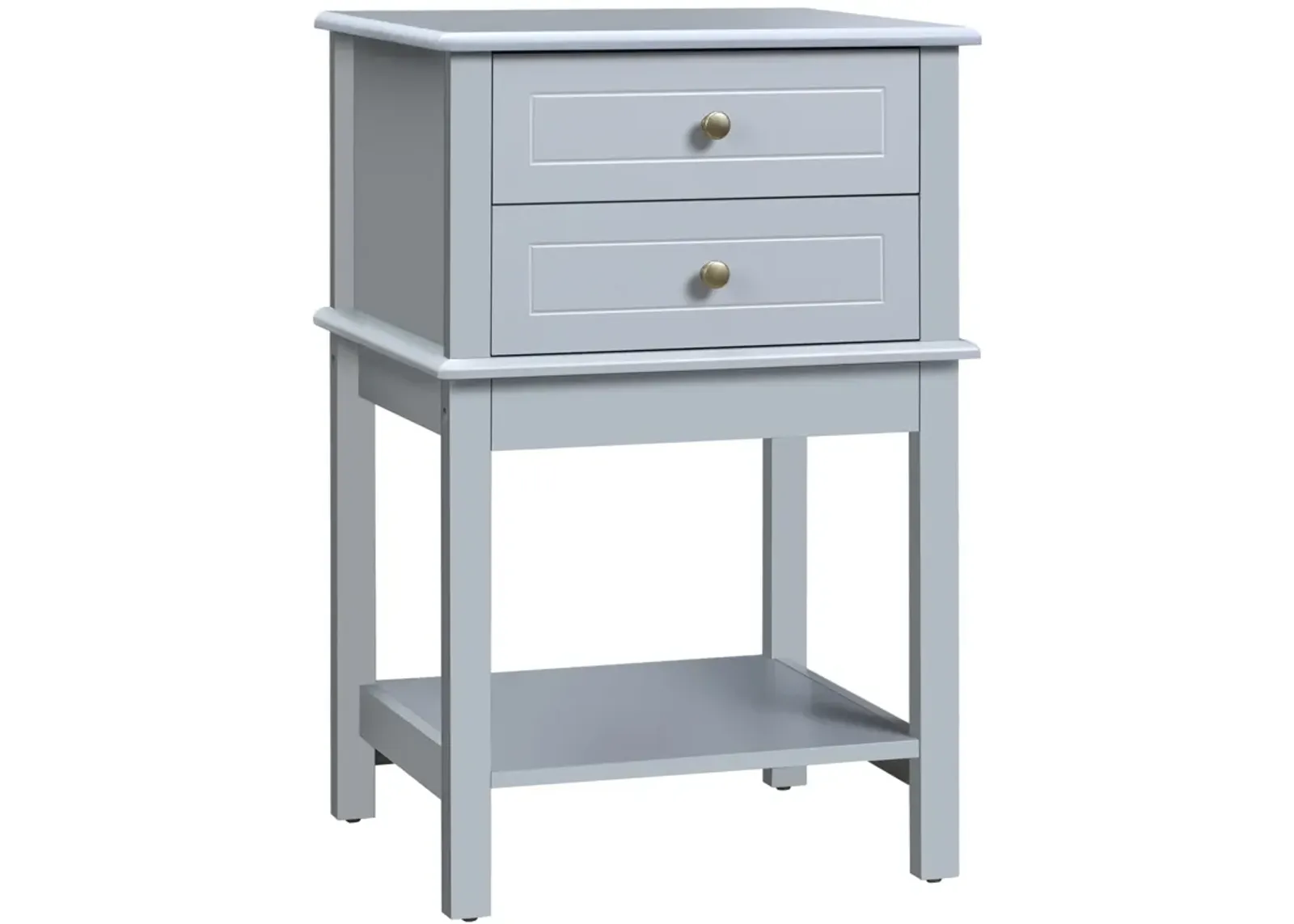 HOMCOM Side Table with 2 Storage Drawers, Modern End Table with Bottom Shelf for Living Room, Home Office, Light Gray