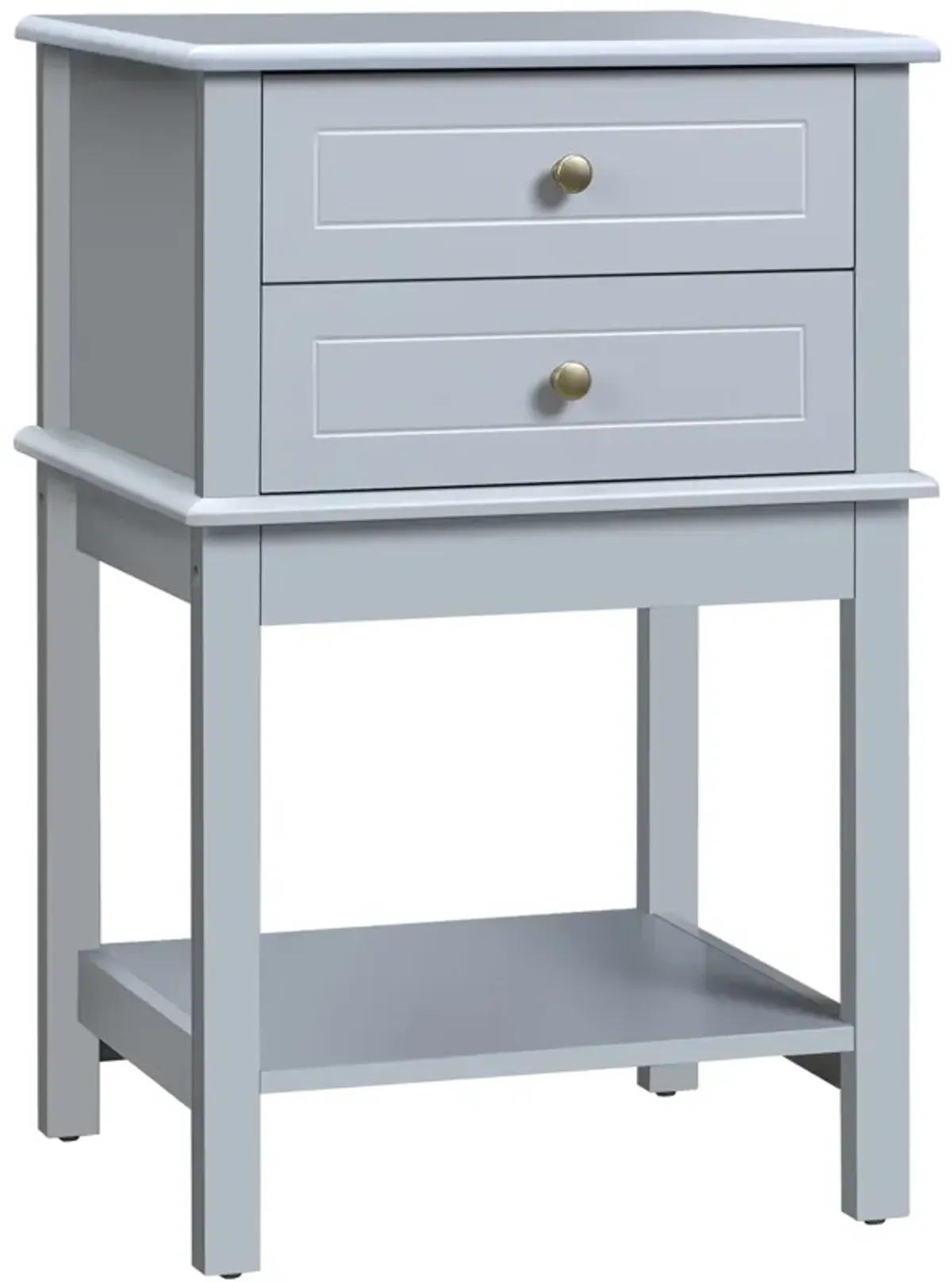 HOMCOM Side Table with 2 Storage Drawers, Modern End Table with Bottom Shelf for Living Room, Home Office, Light Gray