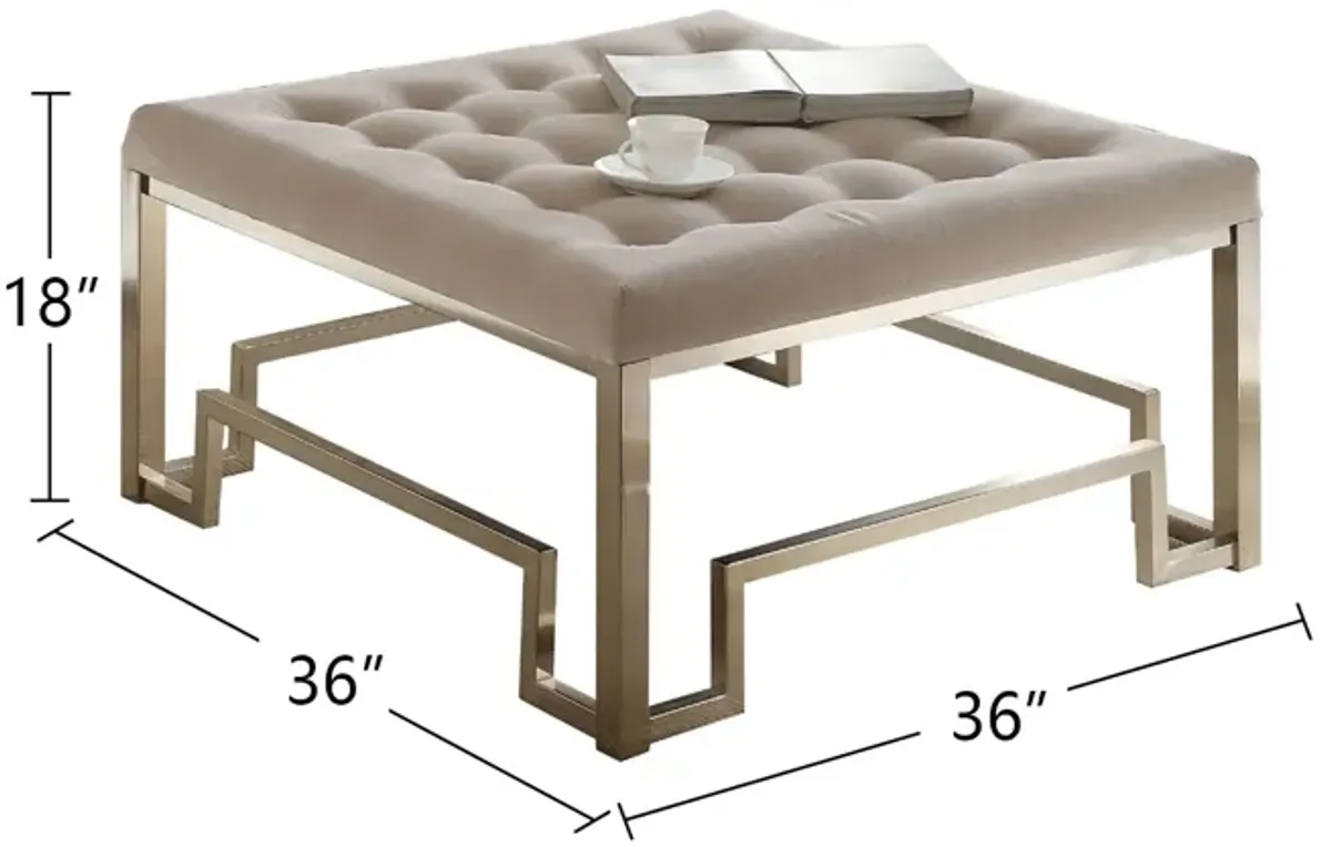 Beige Fabric Ottoman in Beige and Champagne