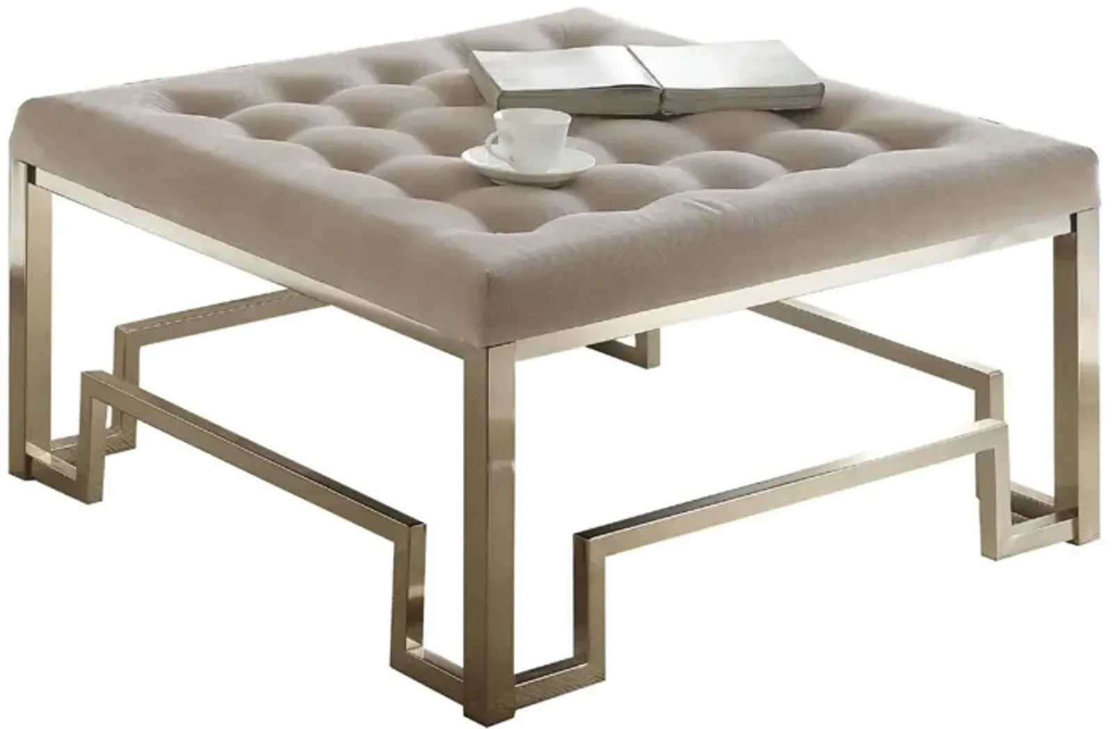 Beige Fabric Ottoman in Beige and Champagne