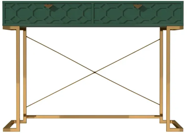 42 in. Rectangular Blue Solid Wood Writing Desk with Metal Stand