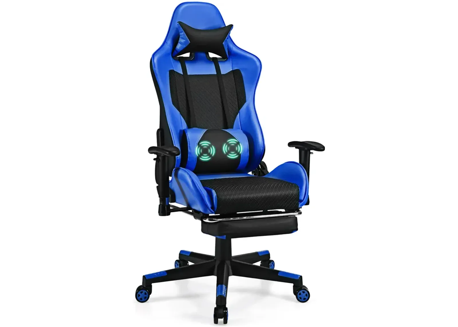 Costway Massage Gaming Chair Reclining Racing Office Computer Chair with Footrest Blue