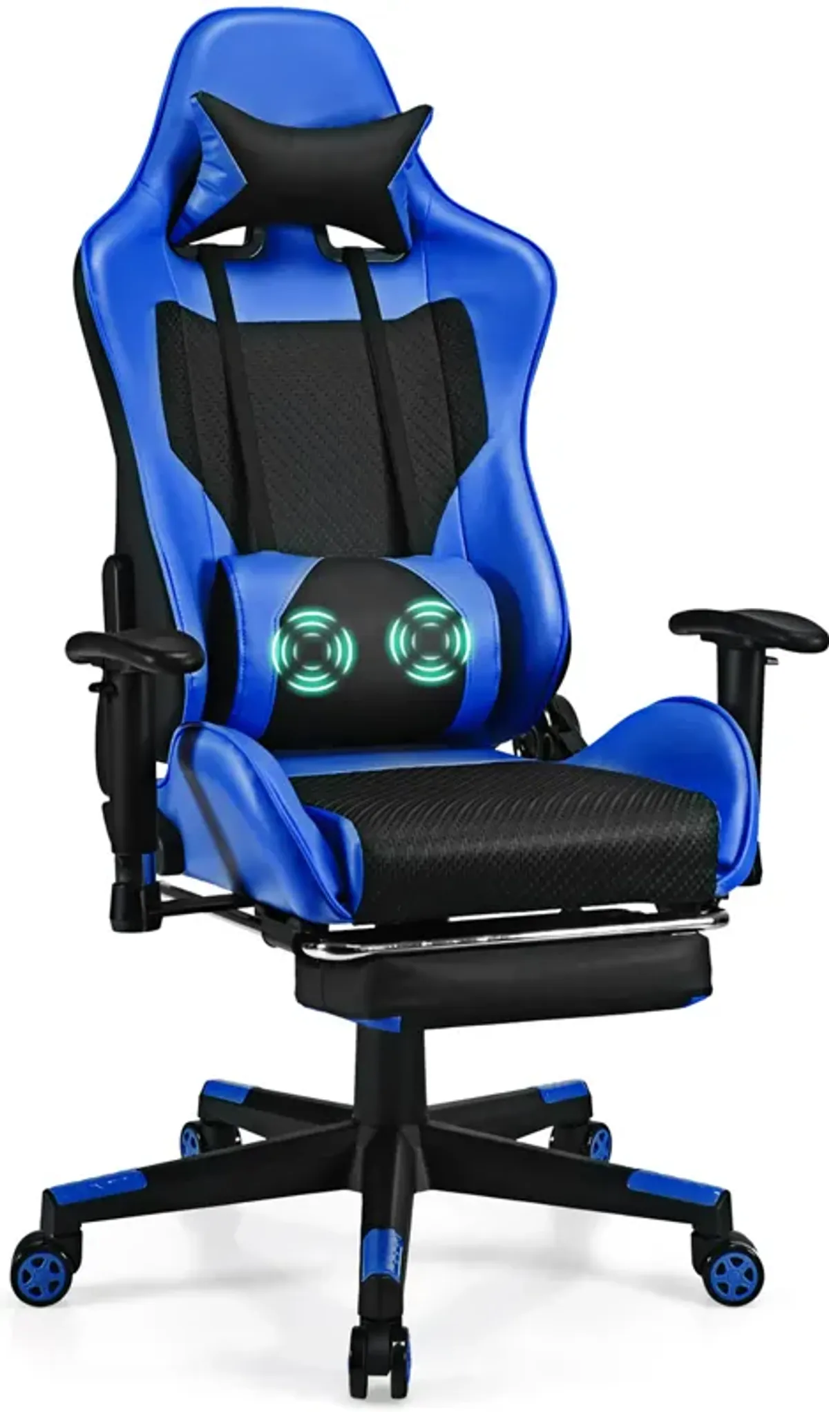 Costway Massage Gaming Chair Reclining Racing Office Computer Chair with Footrest Blue