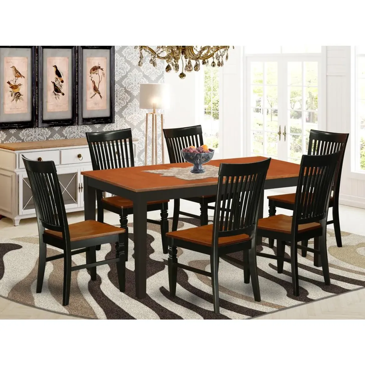 East West Furniture Dining Room Set Black & Cherry, NIWE7-BCH-W