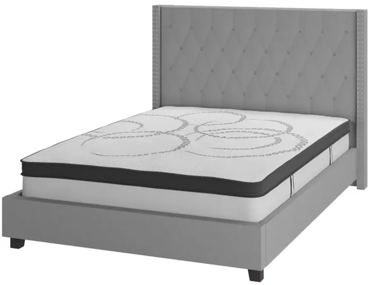 Riverdale Full Size Tufted Upholstered Platform Bed in Light Gray Fabric with 10 Inch CertiPUR-US Certified Pocket Spring Mattress