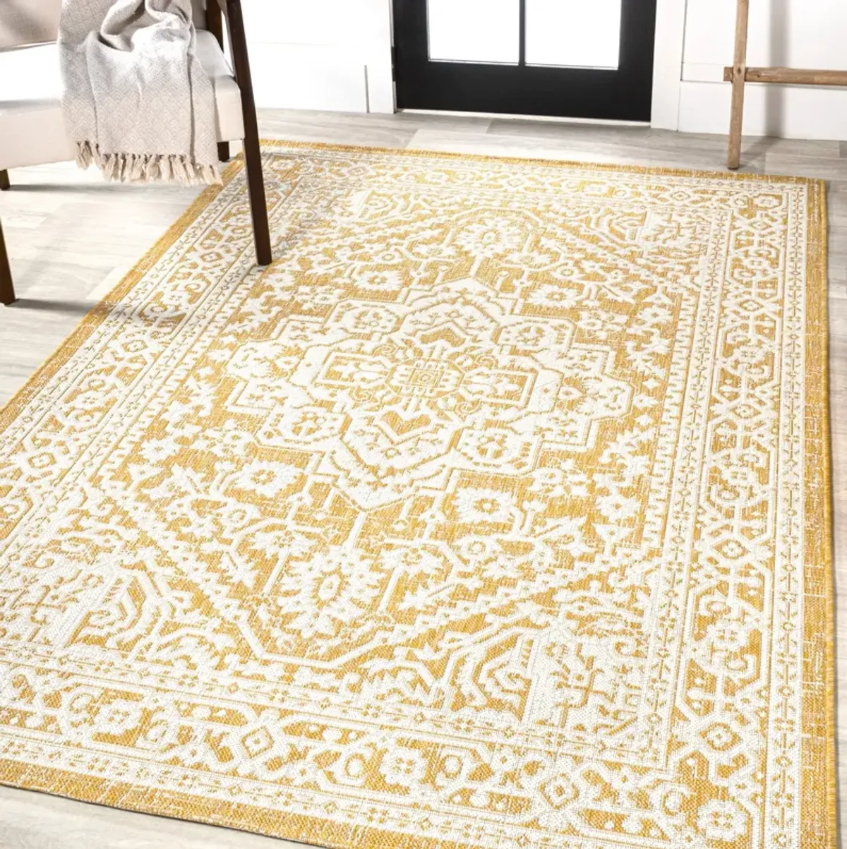 Sinjuri Medallion Textured Weave Indoor/Outdoor Area Rug