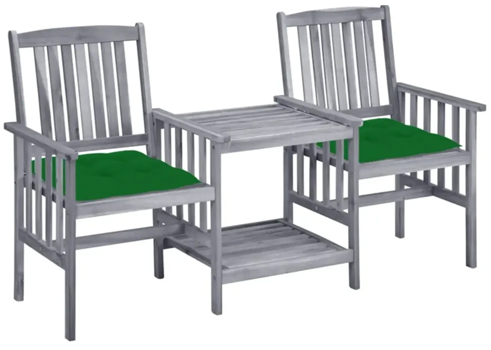 vidaXL Patio Chairs with Tea Table and Cushions Solid Acacia Wood