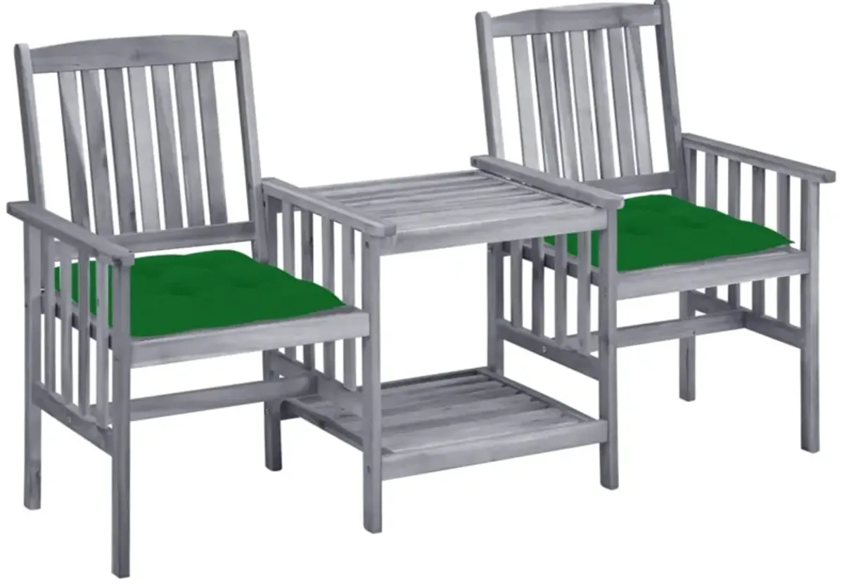 vidaXL Patio Chairs with Tea Table and Cushions Solid Acacia Wood