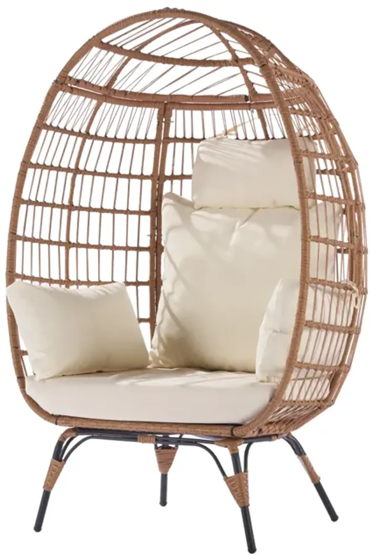 440lb Capacity Beige Wicker Egg Chair - Indoor/Outdoor