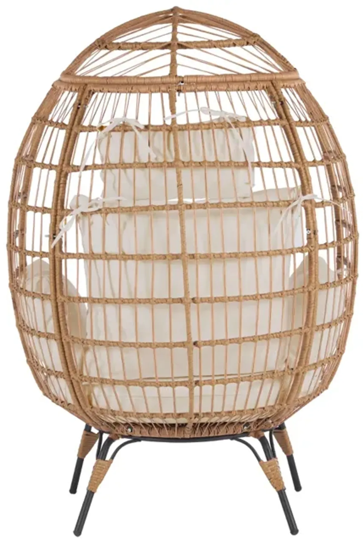 440lb Capacity Beige Wicker Egg Chair - Indoor/Outdoor