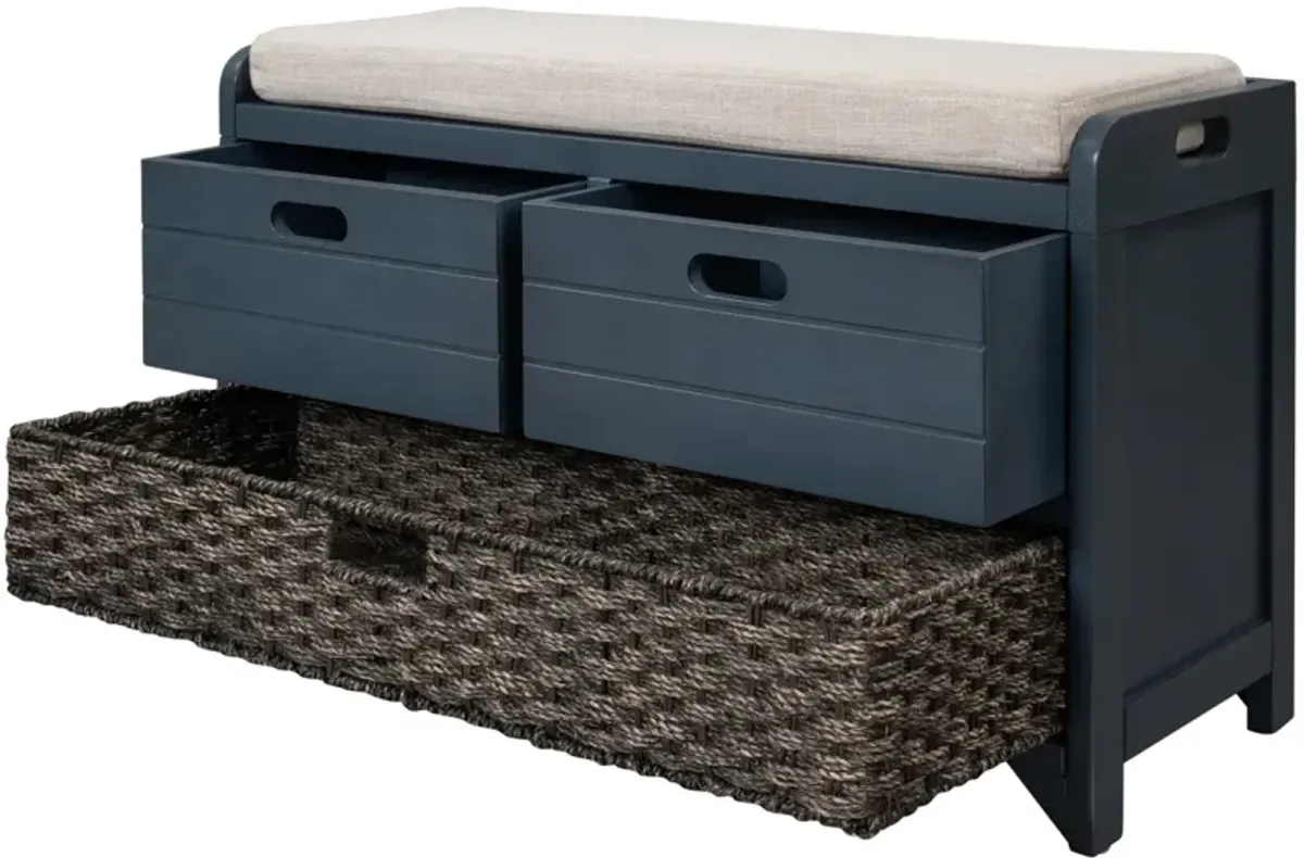 Storage Bench With Removable Basket And 2 Drawers, Fully Assembled Shoe Bench