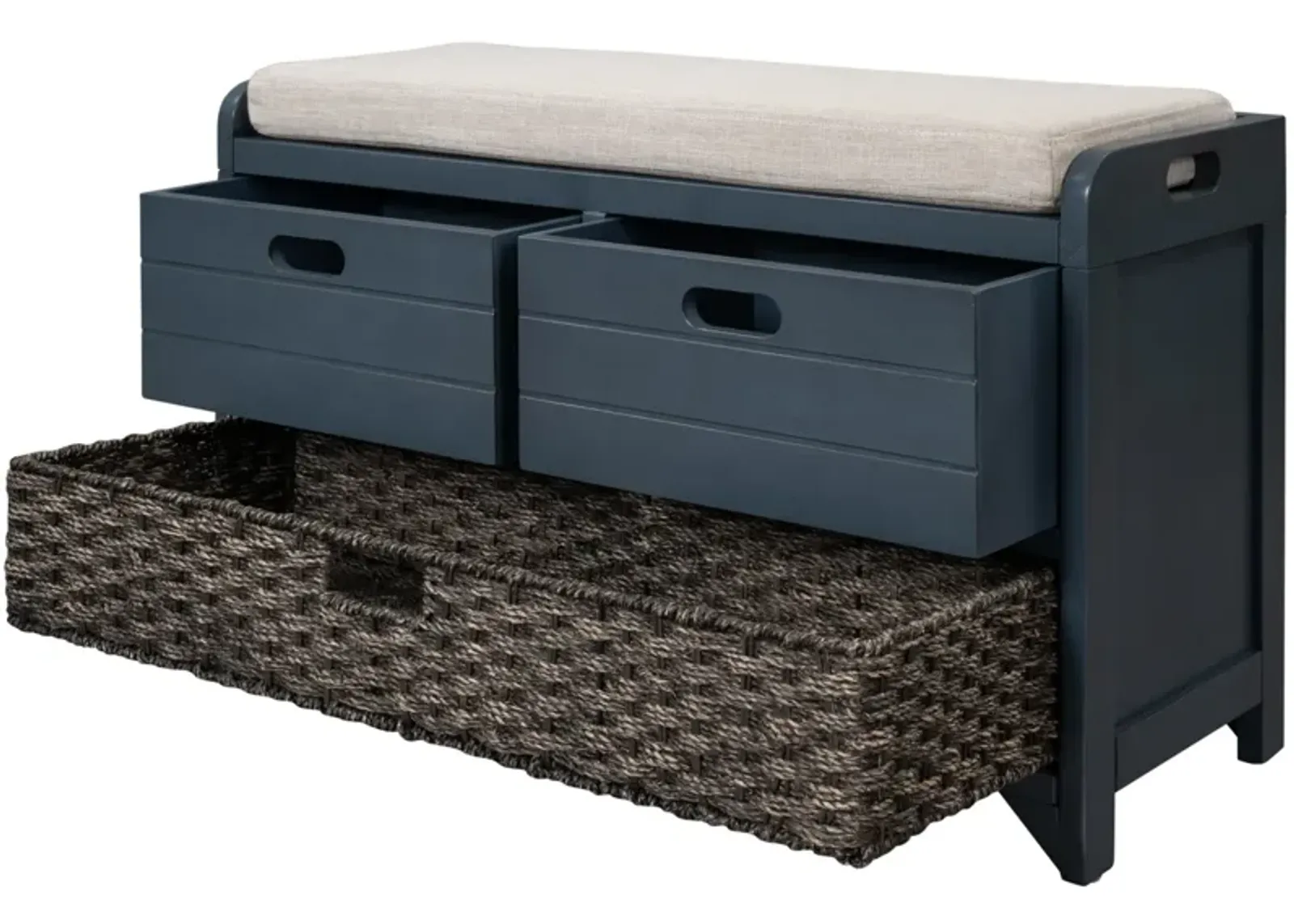 Storage Bench With Removable Basket And 2 Drawers, Fully Assembled Shoe Bench