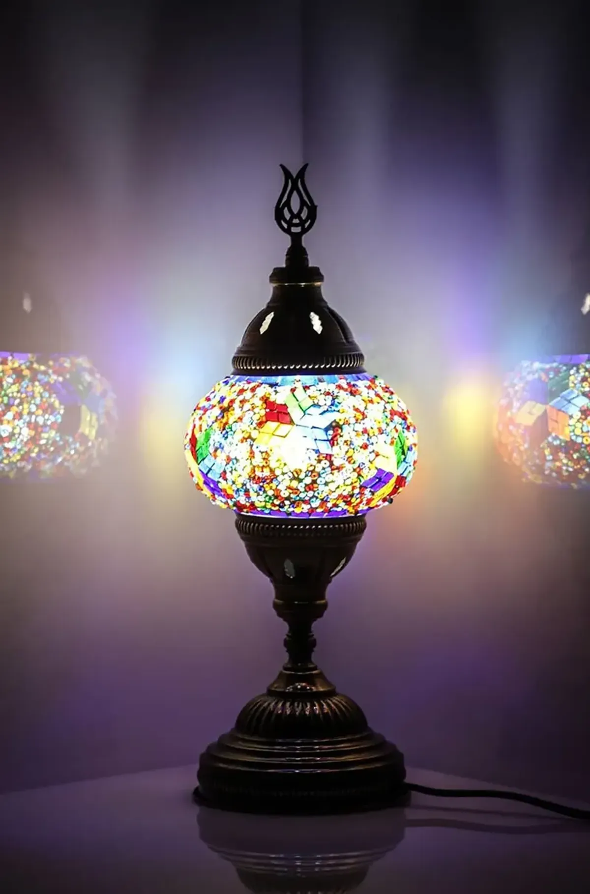 14.5 in. Handmade Multicolor Flowers Mosaic Glass Table Lamp with Brass Color Metal Base