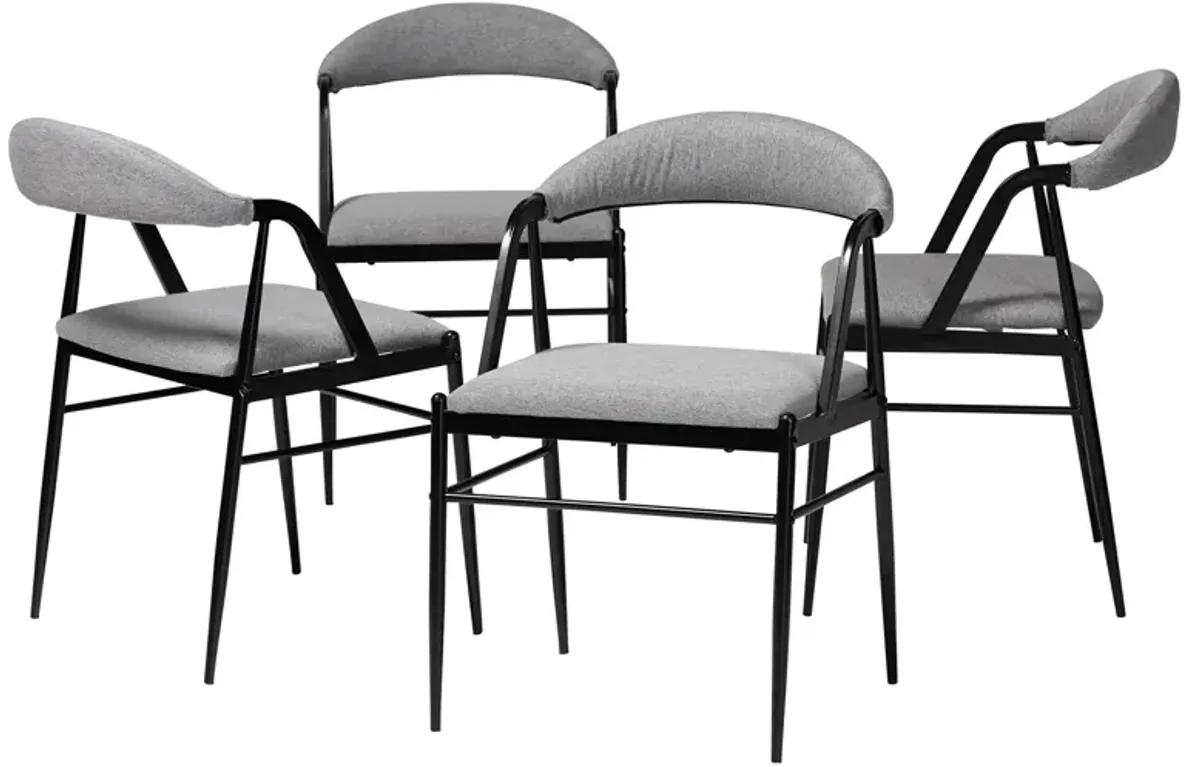 Baxton Studio Orrin Modern Industrial Grey Fabric and Metal 4 Piece Dining Chair Set