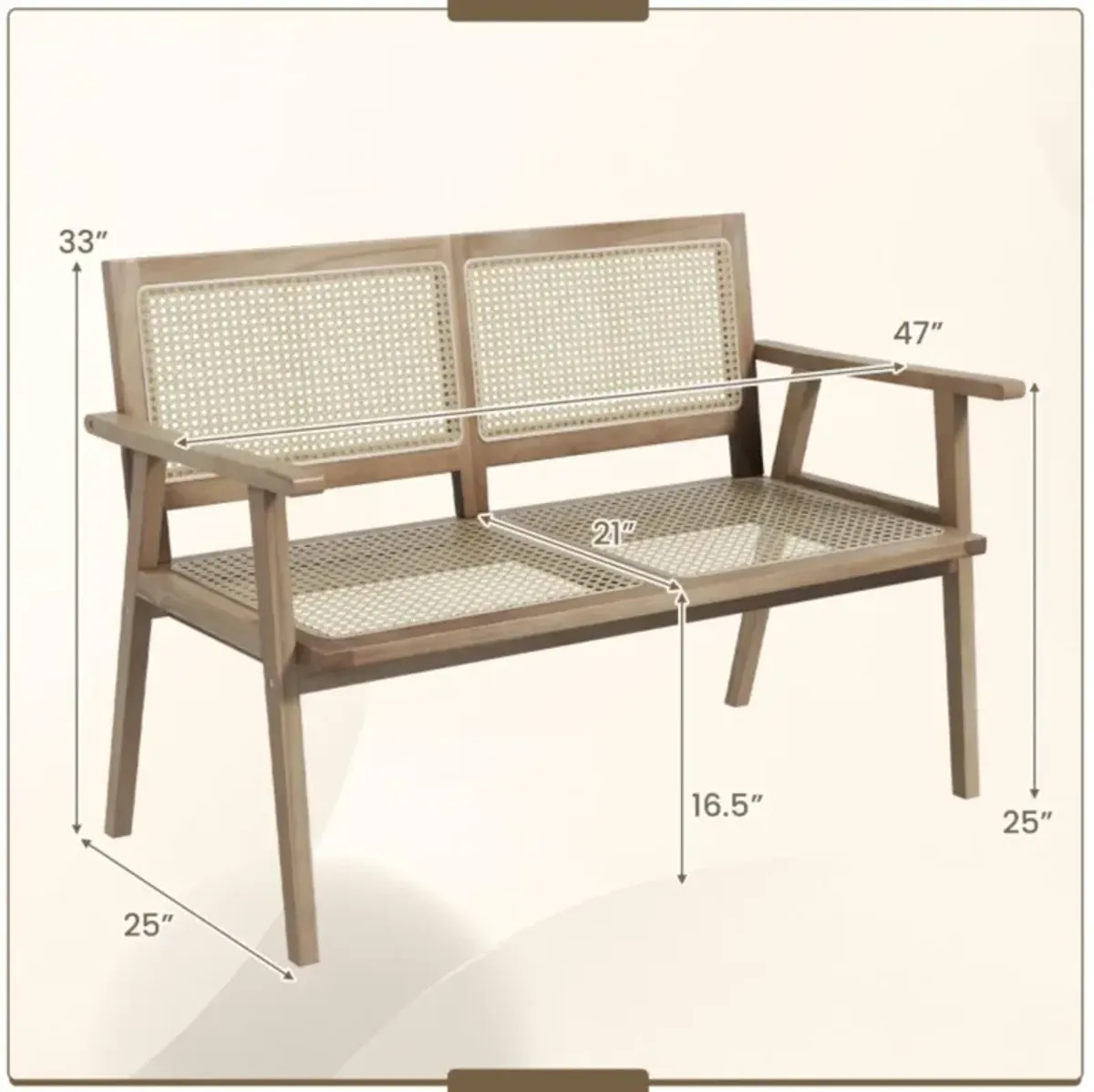 Hivvago Outdoor Teak Wood Garden Bench with Armrests Rattan Backrest